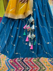 Ensemble Lehenga Choli indien traditionnel bleu en coton brodé, longueur ras du sol, coupe classique, pour femme, tenue de mariage, anti-humidité - Product Image 5