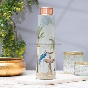 High Quality Handmade Ayurvedic Enameled Print Pure Copper <b>Water</b> <b>Bottle</b> Direct Drinking <b>Bulk</b> Price for Daily Use - Product Image 2