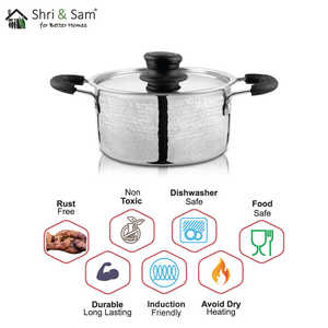 Cazuela martillada de acero inoxidable ligera con tapa SS Esencial de cocina Premium - Product Image 3