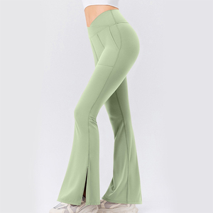 Leggings évasés pour femmes, couleur unie, grande taille, taille haute, pour le fitness et la course à pied - Product Image 3