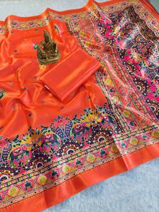 Premium Pure <b>Pashmina</b> Silk Traditional Saree Intricate Weaving Design Wrinkle Free Quick Dry for Festive Wedding Party Work Wear - Product Image 3