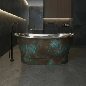 Bañera de Acero Inoxidable con Base Recta, Acabado Exterior con Pátina Envejecida, Hecha a Mano, Independiente - Product Image 5