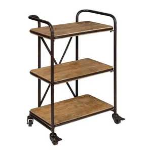 Eco-Friendly Bamboo <b>Serving</b> Cart 2-Tier Natural Wood Kitchen <b>Trolley</b> Rolling Tea Station Modern Black Metal Frame Mobile - Product Image 3
