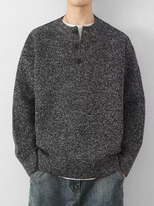 Pull Henley pour homme, à la mode, à manches longues, en tricot, col boutonné, chaud, confortable, décontracté, pull d'hiver, vente en gros - Product Image 1