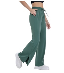 Pantalon de yoga taille haute pour femme avec fentes et poches, édition jeune, fin, pour le sport et le fitness, coupe ample avec cordon de serrage, motif uni - Product Image 6