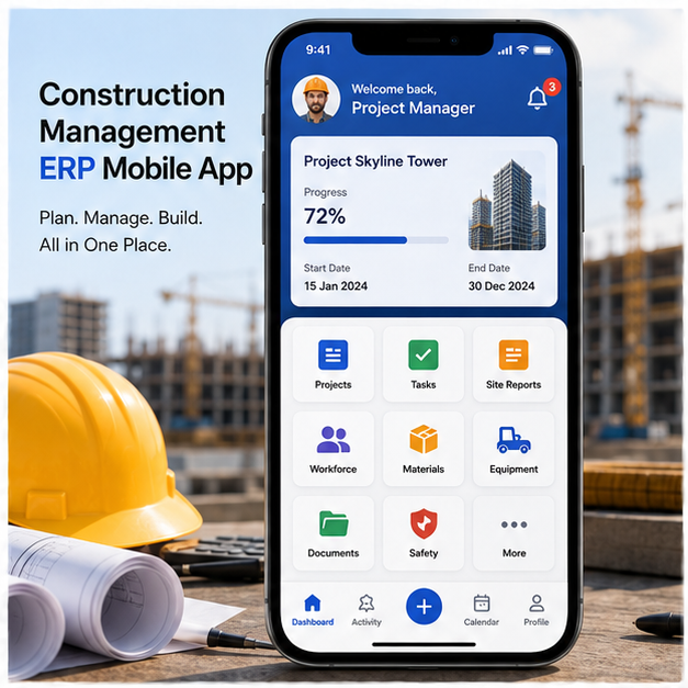 Best Stock Construction Management ERP Mobile App IOS Supported Contractors Builders (Linux/MAC Supported)