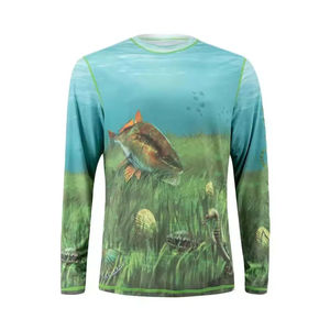 เสื้อเชิ้ตตกปลาแขนยาวสำหรับผู้ชาย พิมพ์ลายแบบซับลิเมชั่น แห้งเร็ว คอกลม สวมใส่สบายๆ สำหรับกิจกรรมกลางแจ้ง ลายรูปปลา - Product Image 1