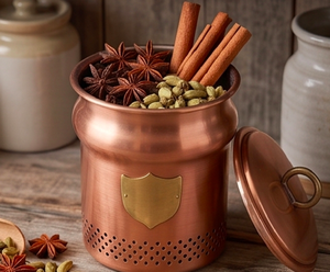 Copper Food Container With Lid Polished Round Classic Design <b>Storage</b> <b>Box</b> For Kitchenware Use And Table Use - Product Image 3