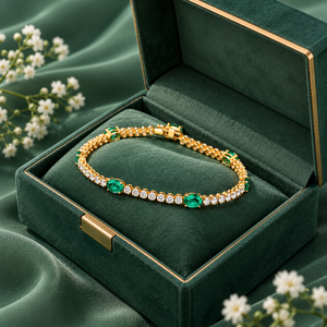 Bracelet tennis en émeraudes naturelles et diamants |   Bracelet de luxe en or jaune 14 carats avec diamants de 2 carats et émeraude ovale de 3,78 carats, 7 pouces, bijoux fins - Product Image 4