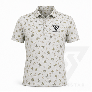 Trackstar Men's <b>Cream</b> Olive Leaf Print Polo <b>Shirt</b> Short Sleeve Button Collar Casual Golf <b>Shirt</b> Custom Logo - Product Image 1