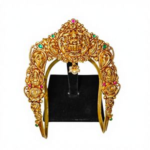 Joyería de templo Lakshmi de oro macizo de 22k, brazalete de oro amarillo auténtico, Bajuband Vanki, joyería nupcial tradicional del sur de la India para mujeres. - Product Image 1