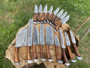 Ensemble de 17 couteaux de cuisine en acier Damas avec manches en bois ambidextres, comprenant des couteaux à steak et à découper, durables et tranchants - Product Image 4