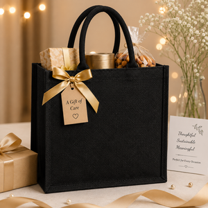 Medium <b>Black</b> Jute Tote <b>Bag</b> with <b>Top</b> <b>Handle</b> for Daily Use Beach Tote Wedding & Groceries - Product Image 4