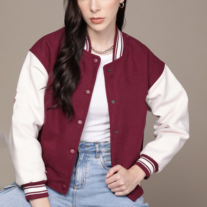 Veste universitaire, veste bomber de baseball, veste Letterman, col et poignets côtelés, boutons-pression, veste de sport décontractée pour femmes - Product Image 6