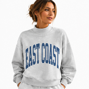 Sudadera Oversize de Cuello Redondo Estilo East Coast al por Mayor para Mujer, Sudadera Oversize con Cuello Simulado y Estampado Gráfico, Jersey de Cuello Alto - Product Image 2