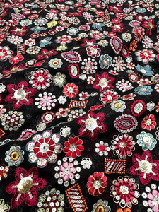 SQ embroidery fabric sequin fabric embroidered kaftan fabric embroidery abaya fabric lace fabric boutique fashion wholesale bulk - Product Image 1
