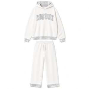 Women's Hooded Tracksuit Set Letter Print <b>Sweatshirt</b> And Long Pants Casual <b>White</b> Checkered Two Piece Outfit 2026 - Product Image 4