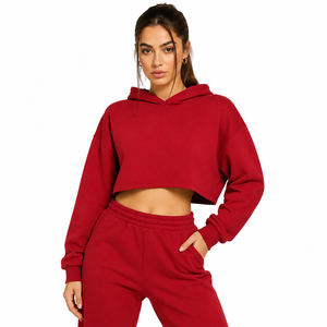 Women <b>Red</b> Cropped Hoodie <b>Long</b> <b>Sleeve</b> Printed Knitted Fleece Casual Winter Spring Autumn Wear Short Quick Dry <b>Crop</b> <b>Top</b> Best - Product Image 1