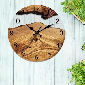 Rustic Wood <b>Wall</b> <b>Clock</b> - Unique <b>Modern</b> Live Edge Teak Dial with Large Black Metal Frame, Silent Non-Ticking Living Room Decor - Product Image 5