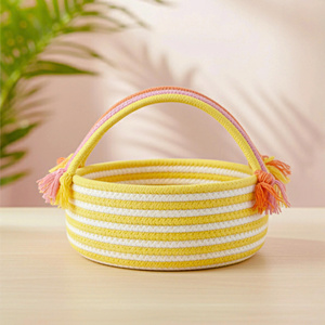 Minimalist Braided Cotton <b>Basket</b> with <b>Handles</b> Storage Container Multi Purpose Cotton Rope <b>Basket</b> with <b>Handles</b> Storage Solution - Product Image 3