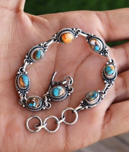 Bracelet ajustable en argent sterling 925 avec turquoise naturelle, 7-8 pouces, bijoux en pierres précieuses faits à la main pour hommes et femmes - Product Image 1
