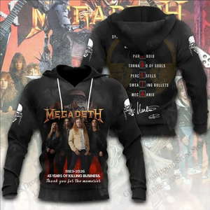 Men's Black Megadeth <b>Band</b> Solid Pattern 100% Cotton Digital Printing Pullover <b>Hoodie</b> Casual Long Sleeve Sweatshirt - Product Image 3