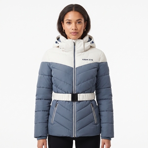 <b>Women's</b> Hooded Color Block Puffer <b>Coat</b> Belt Quilted Warm <b>Winter</b> Jacket <b>Padded</b> Outdoor Casual Fashion Outerwear Cold Weather Wear - Product Image 1