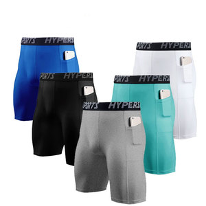 <b>Men</b> Light Blue <b>Compression</b> <b>Shorts</b> With Side Pockets Quick Dry Sporty Fitness Wear Mid Waist Elastic Waist - Product Image 2