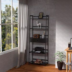 "Modern 5-Tier Black <b>Bookcase</b> with <b>Open</b> Shelves for Bedroom Living Room Office" - Product Image 4