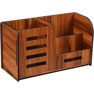 Organisateur de bureau moderne en bois avec support pour stylos et support pour téléphone portable, boîte de rangement multifonctionnelle pour bureau, table d'étude et bureaux à domicile ! - Product Image 1