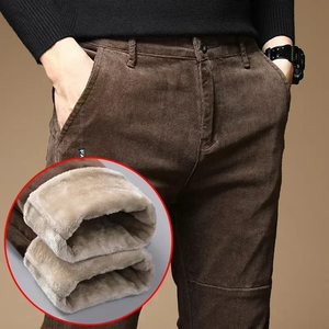 2023 nouvelle Collection d'hiver hommes affaires mode Slim Fit Stretch pantalon en velours côtelé chaud peluches pantalon décontracté en gris et vert - Product Image 6