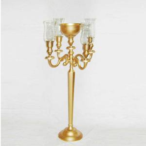 Candélabre décoratif de haute qualité plaqué or, poli à la main, avec bol central pour fleurs et cheminée en verre transparent pour bougies chauffe-plat - Product Image 1