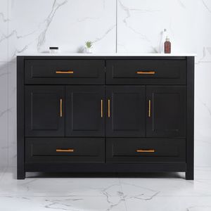 Mobile Bagno Nero da 48 Pollici con 4 Ante a Chiusura Ammortizzata e 4 Cassetti, Ampio Spazio di Archiviazione, Combinazione con Lavabo in Ceramica - Product Image 1