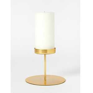 Architectural Brushed <b>Brass</b> Taper <b>Candlestick</b> Set of 3 Geometric Conical Base Metal Candle Spires with Goblet Cups - Product Image 6