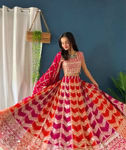 Indian Women's Wedding Party Festival Wear Chinon Fabric Lehenga Choli <b>Sequins</b> Codding Embroidery Heavy Work Dupatta Traditional - Product Image 1
