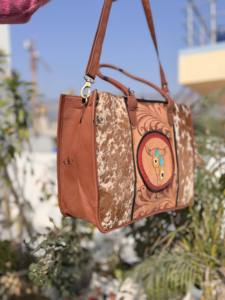 Beautiful New Designer Hand Tooled Carving Leather Tote <b>Bag</b> Stylish Purse Cowhide Fur Leather <b>Bags</b> for Women's Multi Use - Product Image 2