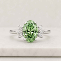 Bague ovale en platine verte avec accents de diamants, bague de fiançailles de luxe pour femmes, certifiée IGI