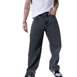 Pantalon en jean personnalisé avec logo brodé, style streetwear, vintage, coupe ample, droit, avec poches, baggy, pour homme, jambe large - Product Image 2