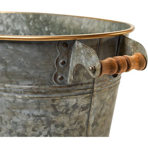 Antique Galvanized Zinc Oval Beverage Tub With Vintage Cast Handles Gold Rim Trim Rustic Garden Party For Wine Drinks - Product Image 4