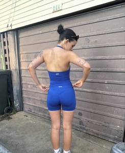 Women's Blue High Waist <b>Yoga</b> <b>Shorts</b> With Ruched Butt Design Seamless Four-Way Stretch Activewear - Product Image 1