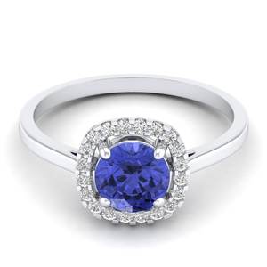 แหวนเงินแท้ 925 ประดับเพชร Tanzanite ทรงกลม 1 กะรัต ดีไซน์ Halo สำหรับผู้หญิง ได้รับการรับรอง GRA พร้อมอัญมณี Moissanite - Product Image 1