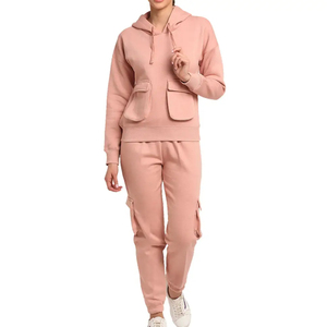 Women Beige Tracksuit <b>Set</b> Crew Neck Long Sleeve Solid Color Casual Pants With Side Pockets Elastic Waist Full Length Autumn Wear - Product Image 4