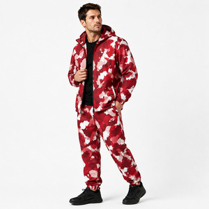 Ensemble de survêtement unisexe personnalisé en nylon camouflage rouge avec broderie de logo, coupe-vent, pantalon et veste, OEM, marque privée, sweats à capuche en gros - Product Image 6