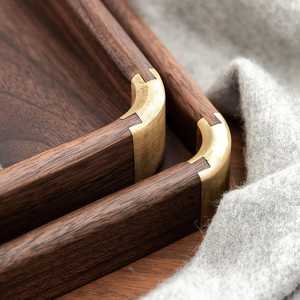 Wholesale Custom Modern Rectangle Walnut Wood Serving Tray Dishwasher Safe Polished Finish Handles <b>Large</b> & Small Sizes - Product Image 4