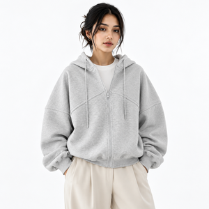 Sudadera con capucha para mujer con cremallera, tela de mezcla de algodón de alta calidad, ajuste cómodo, transpirable, costuras duraderas, diseño informal. - Product Image 1