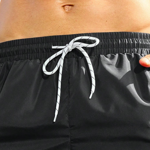 <b>Mens</b> Black Sporty Woven Mid Waist Lightweight Breathable Quick Dry Polyester Drawstring <b>Shorts</b> for Running Gym Beach Summer - Product Image 4