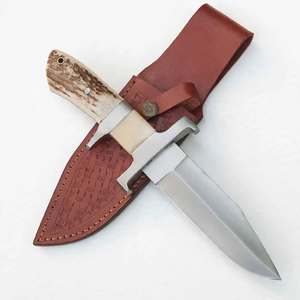Couteau utilitaire robuste pour l'extérieur, lame en acier inoxydable, manche segmenté en os de cerf, double garde en acier - Product Image 5
