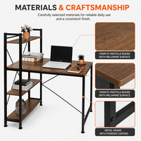 Bureau d'ordinateur et poste de travail intégré avec étagère à quatre niveaux, structure métallique à croisillons, OEM ODM, pour la maison, le bureau et l'étude
