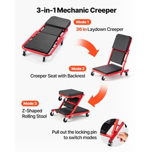 Carretilla mecánica plegable 3 en 1 de 36 pulgadas con capacidad de 340 lb, rodillos para garaje con 6 ruedas giratorias y soporte acolchado - Product Image 2