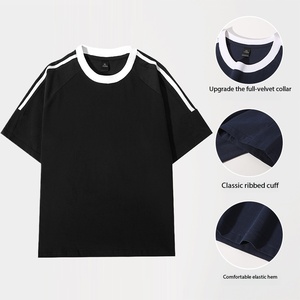 T-shirt Raglan en Coton pour Homme OEM, Manches Courtes, Coupe Ample, Col Rond, Rayures Contrastantes sur le Devant, Tricoté, Décontracté, Style Urbain Estival - Product Image 1